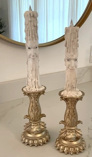 Moonlight Manor Halloween Taper Resin Candles LED with Faces Set Of 2 New - product listing photo