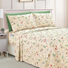 Holiday Pattern Wrinkle  Fade Resistant 6-Piece Bedding Set Twin Cream Cats