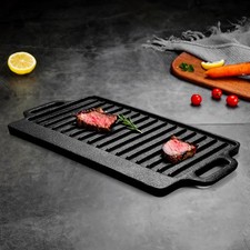 Non-Stick Cast Iron Griddle Plate Fry Pan Grill Plate Reversible Cooking BBQ Hob