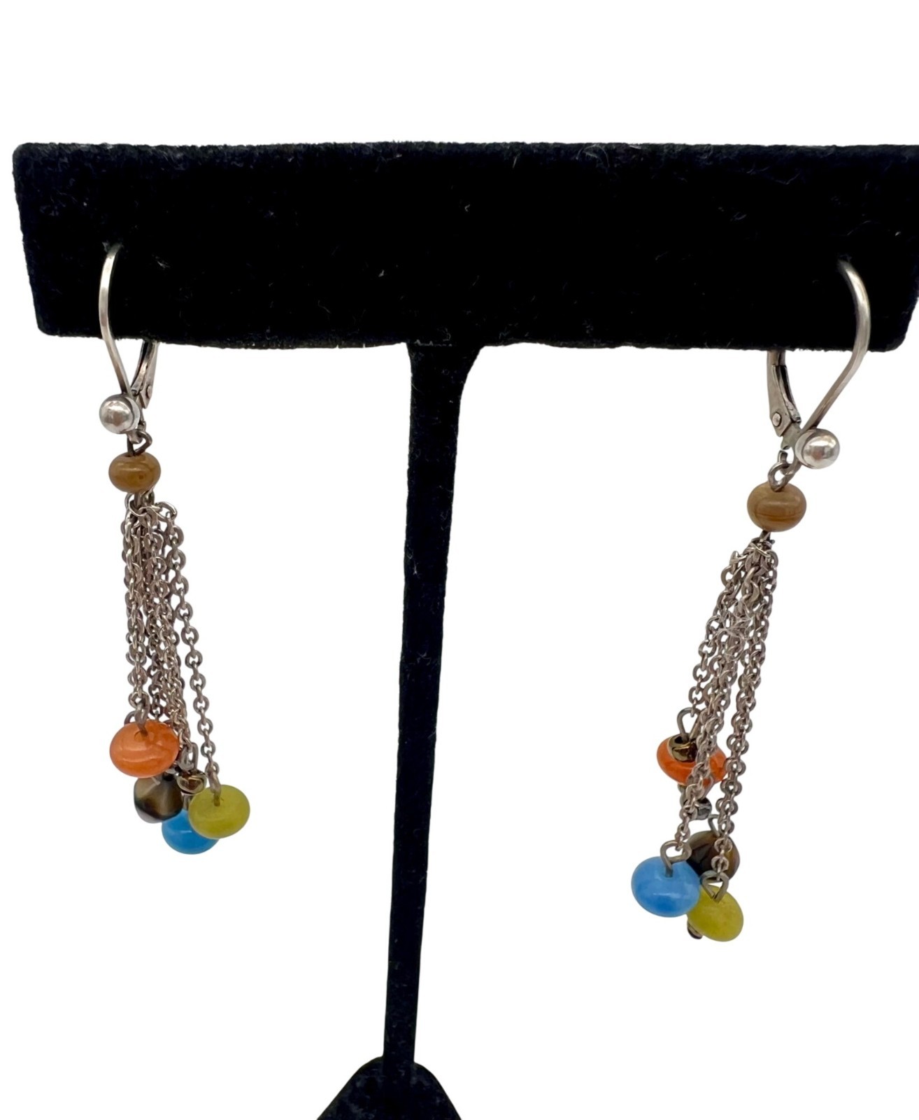Sterling Silver Multicolor Beaded Dangle Earrings… - image 4