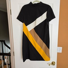 NEW Karl Lagerfeld Paris Black White gold Geometric Sheath Dress Short Sleeve 12