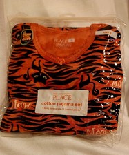New Children's Place 100 Cotton Pajama Long Sleeve  Pants Orange Cats Glow