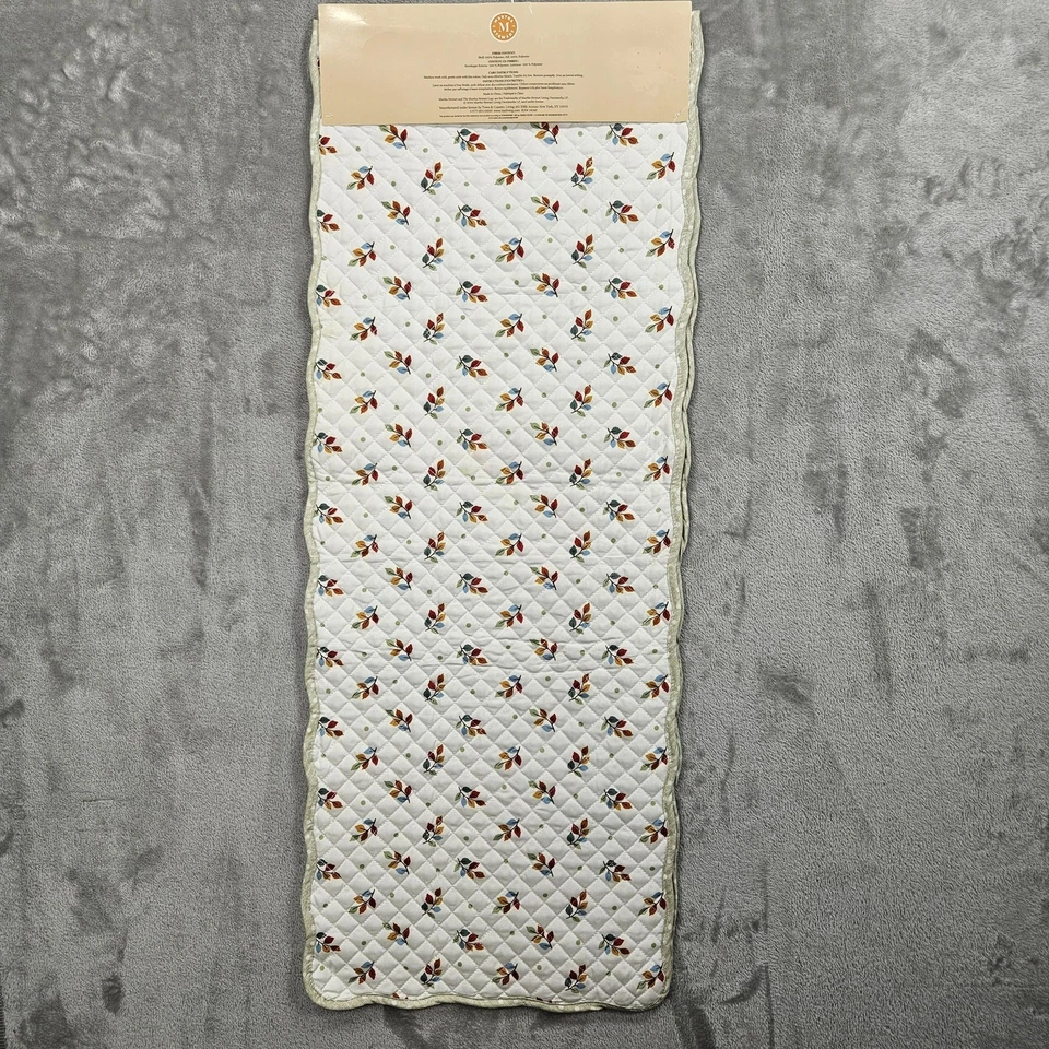 Martha Stewart Table Runner 14x72 Quilted Reversible Leaf Print Sage Green White - Image 2 of 4