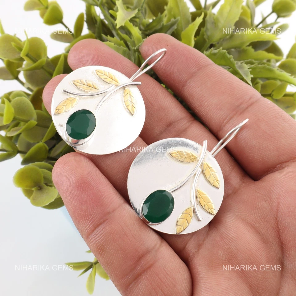 Verde Onice Gemma Argento Sterling Moglie Natale Pendente Anniversario Orecchini - Immagine 4 di 4