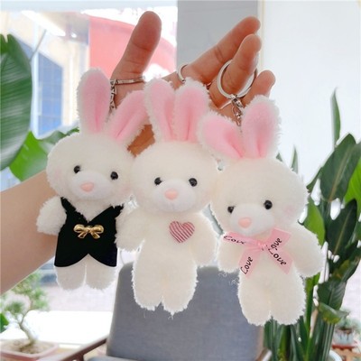 Plush Bear Charm Keychains Women Car Keyring Backpack Handbag Charm Pendant