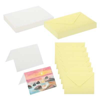 5x7 Inch Pure Cotton Watercolor Cards 50 Sets Postcards with Envelopes Yellow