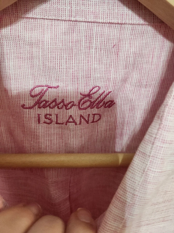 Tasso Elba Island Pink Linen Blend Casual Dress Shirt Men 2XL Beach Button Up - Image 3 of 4