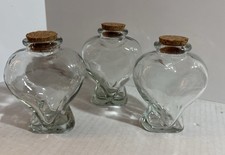 Clear Heart Shaped Glass Corked Bottle 4.5  Vintage. Set Of 3