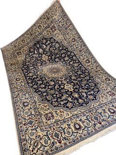 Living room oriental carpet hand knotted Nain with silk palace carpet 312 x 205 cm