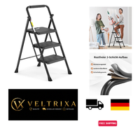 HBTower Trittleiter 3-Stufen Klappbar, Rutschfestes Pedal, Handlauf, Tragbarer
