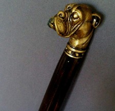 36'' BULDOG HEAD HANDLE WORKING DESIGN HANDMADE WOODEN WALKING CANE DESIGN