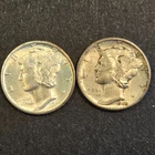 Lot of 2 Mercury silver dimes.1945d 1945p.Unc/Au