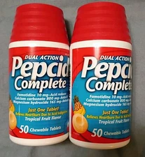 Lot Of 2 PEPCID Complete Antacid Tropical Fruit Chewable Tablets - 50 Count Ea