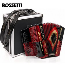 Acordeón diatónico Rossetti 3112 GCF 31 botones - negro/rojo con correas, estuche rígido
