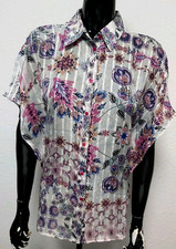 Damen Bluse kurzärmlige  weiß bunt  Gr.  M  40 mit Stickerei