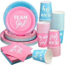 200 Pieces Gender Reveal Plates and Napkins Set Pink and Blue Tableware Patte...