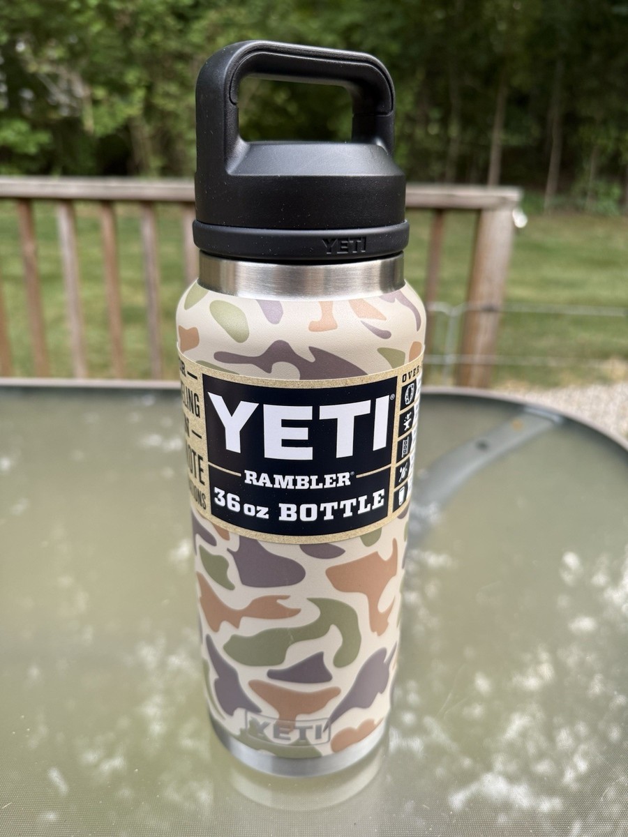 New YETI Rambler 36 oz Tan Duck Camo Bottle Chug Cap Wetlands KCO