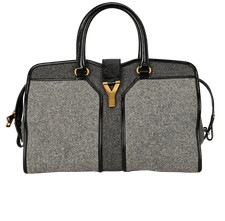 Yves Saint Laurent Medium Cabas Chyc Tote Beach Bag Fabric Grey