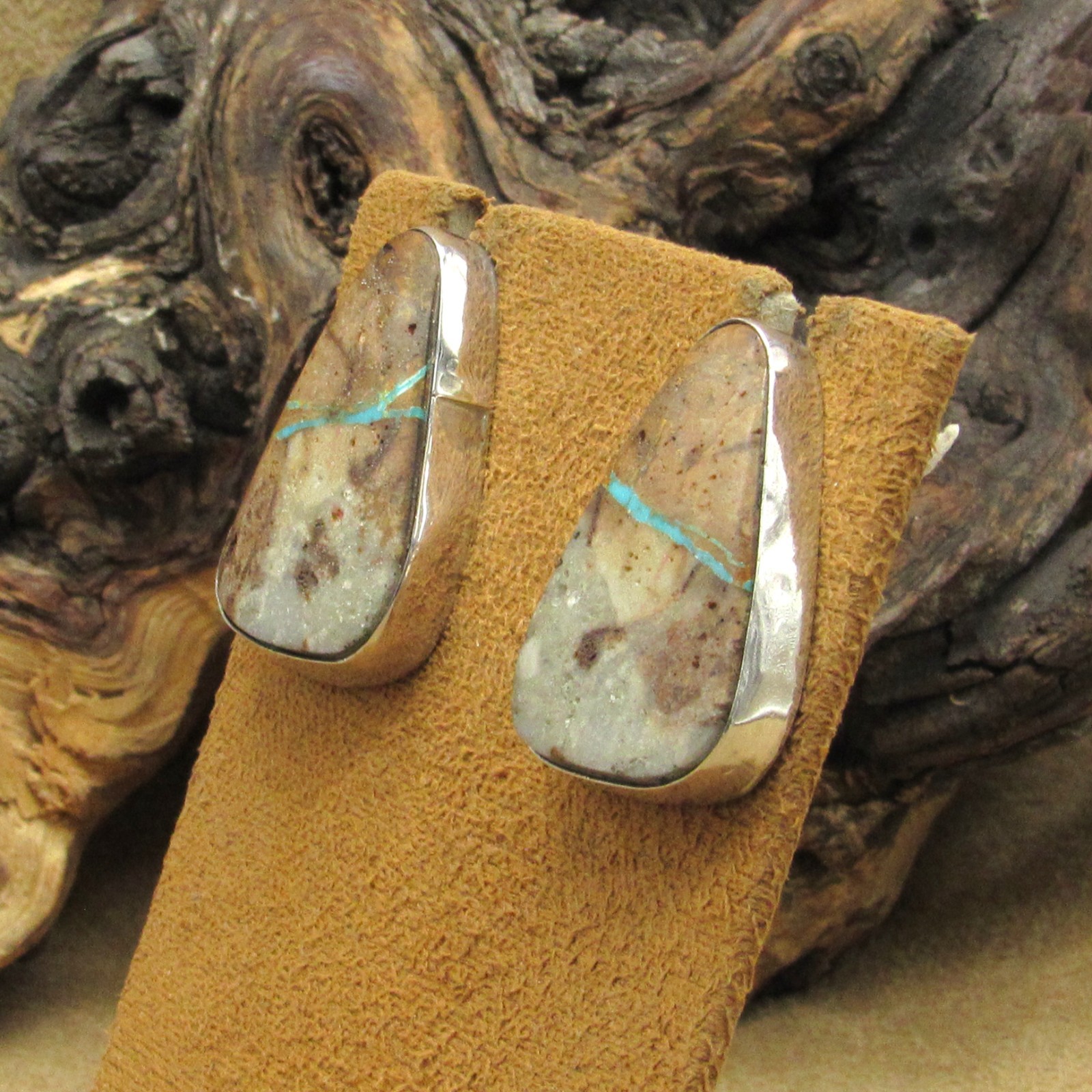 Triangular Sterling Silver Boulder Turquoise Post… - image 3