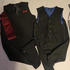 Retro Boys 4 Piece Suit Set Black Gray Light Blue Size 5 Vest Pants Shirt