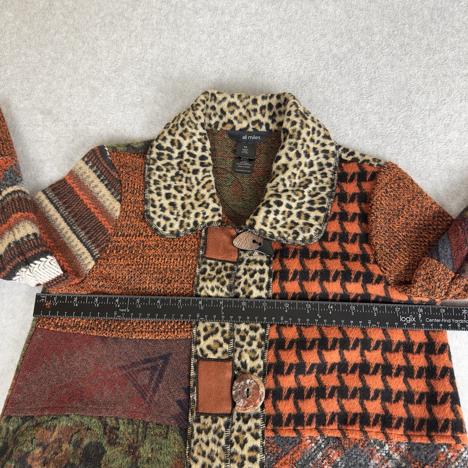 Ali Miles Patchwork Knit Jacket PS Boho Animal Pr… - image 3