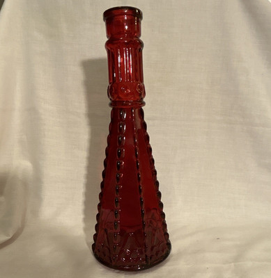 Vintage Red Morey Mallorca pressed glass bottle conical shape and beaded