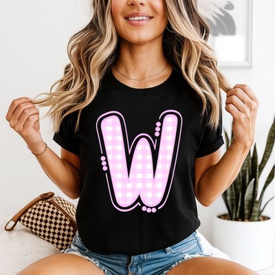 W Gingham Check Alphabet Buchstaben Damen T-Shirt Initialen Design