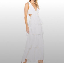Bardot White V-Neck Cut Out Tiered Ruffled Maxi Dress Women's Size 6 Small Bride