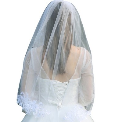 Double Layer Wedding Veil With Pearls Beading Sophisticated Bridal Headpiece