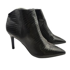 Nine West Black Lizard Embossed Pointed Toe Stiletto Heel Ankle Boots Size 9M