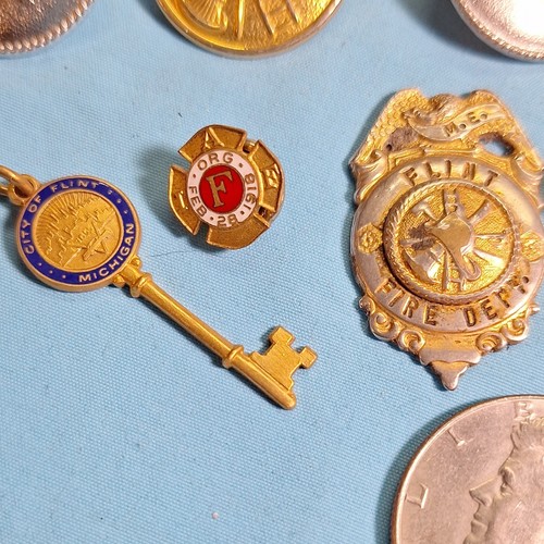 Flint Fire Dept Obsolete Badges Firefighting Pins Lot 1918 Firefighting Rescue