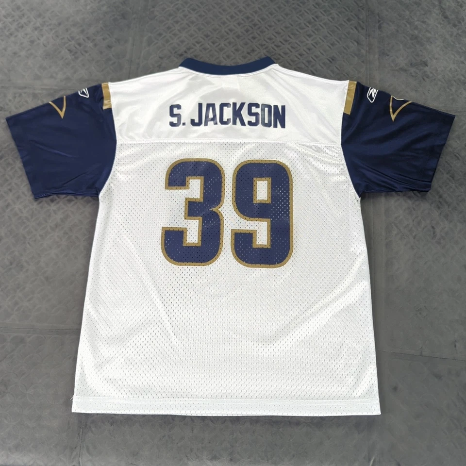 Camiseta St Louis Rams Steven Jackson Reebok Y2K Blanca Niños Jóvenes XL 18-20 Foto 2 de 4