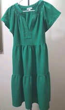 Calvin Klein Wmn Green Tiered Dress Flutter Sleeve Pockets Boho Whimsy Sz M