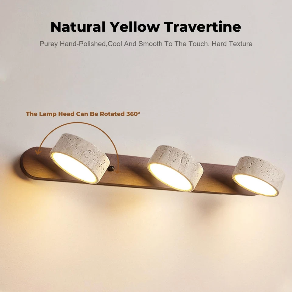 Luz Espejo LED con 3 Tonos de Piedra Travertino, Aplique de Pared Tocador de Baño,... Foto 2 de 4