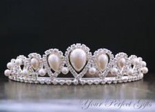 HIGH QUALITY 1.35" CRYSTAL RHINESTONE  PEARL TIARA CROWN