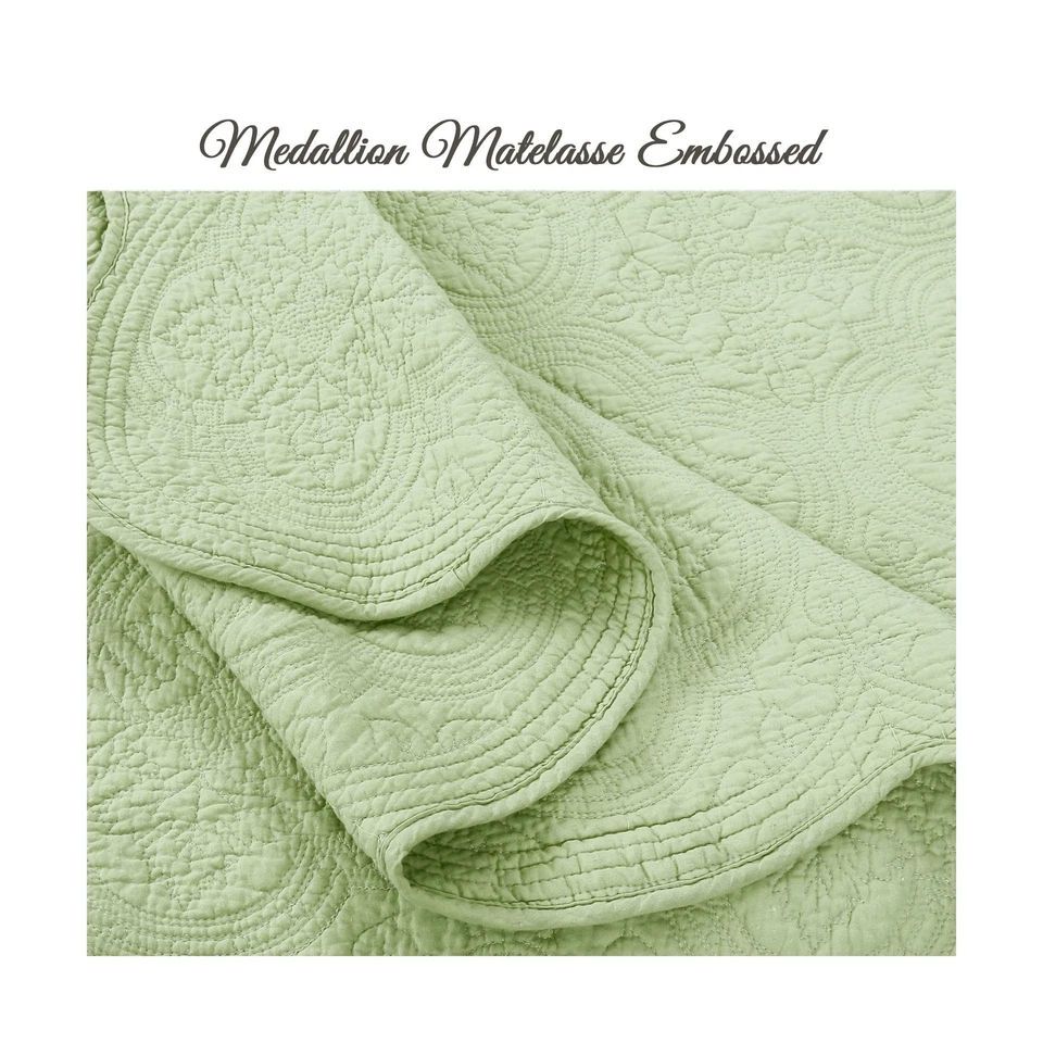 Cozy Line Home Fashions Victorian Medallion Solid Green Embossed 100% Cotton ... - Image 4 of 4