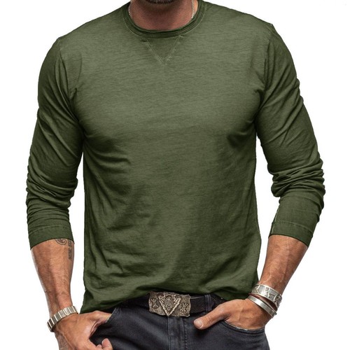 T-shirt uomo slim fit manica lunga girocollo casual elasticizzata blusa autunno - Foto 38 di 61