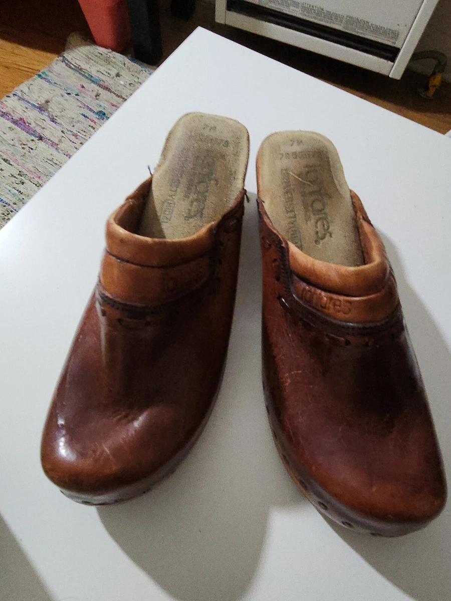 Mens brown sales leather clogs