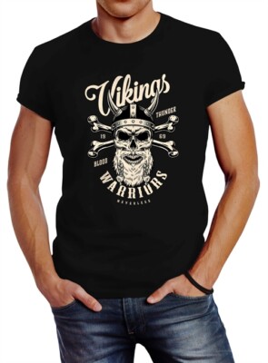 Men's Vikings Skull Viking Skull Beard Slim Fit Neverless  T-Shirt