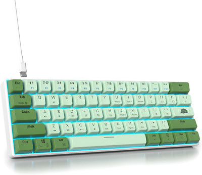 60 Percent Gaming Keyboard Green Matcha Keyboard 61 Keys Wired Mechanical Keyboa