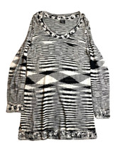 Tribal Dress Womens Extra Large Black White Crochet Lace Trim Sweater Boho Lady