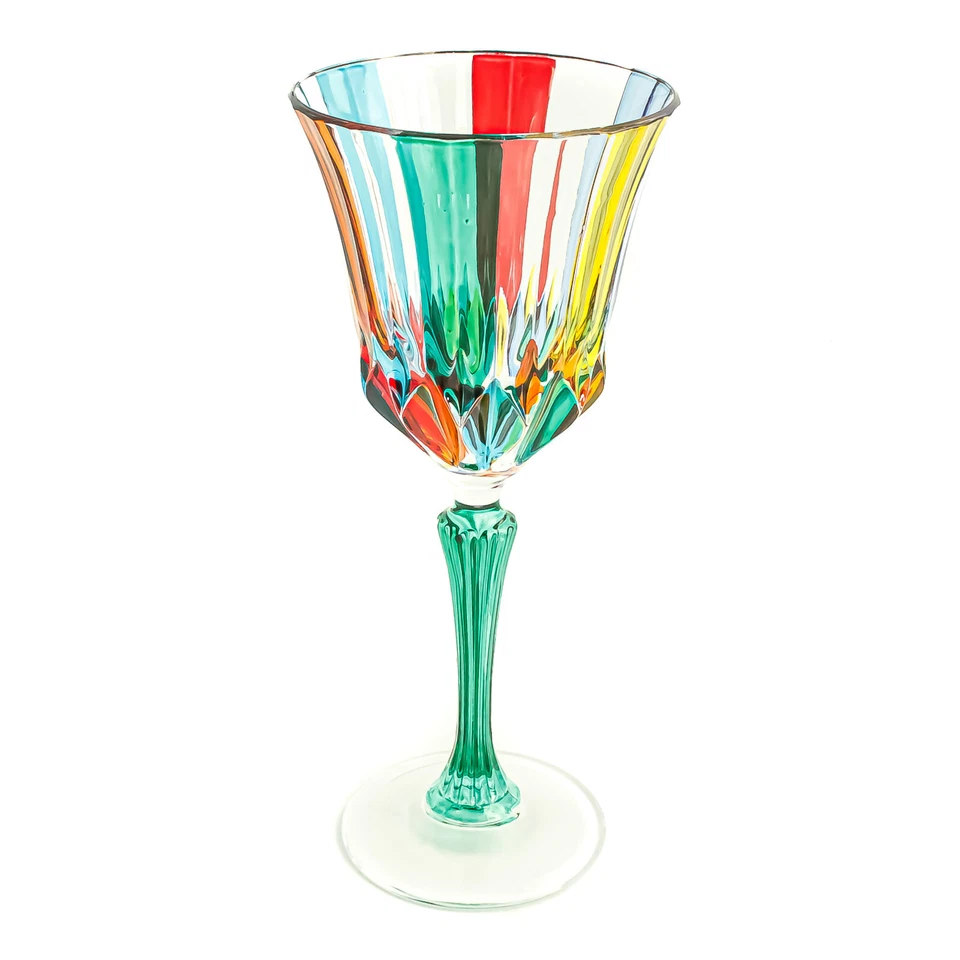 Murano Wine Glass Multi Green Stem Red Blue Orange Hand Painted Venice - Image 3 of 4