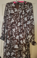 NWT Women's Lane Bryant Brown & White Floral Pattern Tie Neck Detail Dress Sz 16