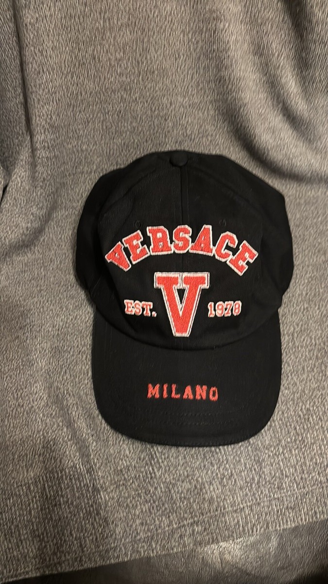 NWOT Versace Varsity Milano V Logo Black Red Adjustable  display picture 2