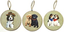 Set of 3 Decorative Round Dog Puppy Design Hanging Wall Plaque Home Decor