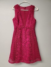 Adelyn Rae Womens S Hot Pink Fuchsia Lace Cocktail Party Dress Sheer Accents
