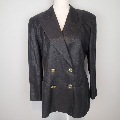 Escada Metallic linen cotton blend Blazer Size 42 jacket black - Picture 11 of 16