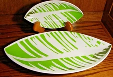 Walmart 2pc Melamine Serving Tray Set~Chips Snacks Veggies & Dip White Green 607