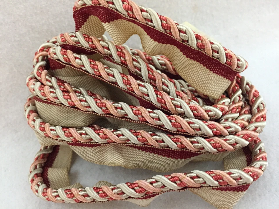 Lote de 2 adornos de cordón retorcido con labio borgoña vino rosa crema 0,25" y 0,5" de ancho Foto 4 de 4
