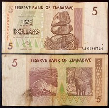 ZIMBABWE 5 Dollars, 2007, P-66, World Currency